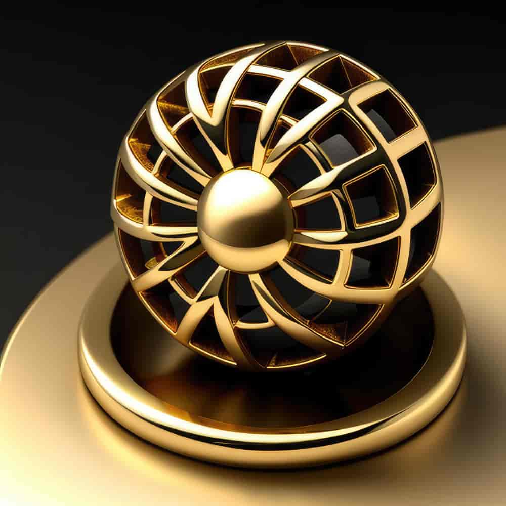 gold-object-with-circular-design-top-it